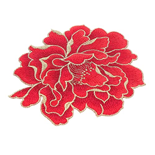 LALAFINA Pfingstrosen-Stickpatch Rotes Flicken für Bekleidung Sticktuch Blumen- Dekoration repair patch reparaturflicken aufkleber Patches nähen dekorativer Aufnäher Flecken Polyester von LALAFINA