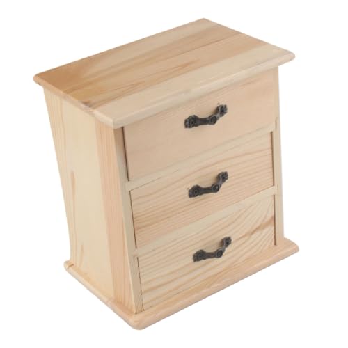 LALAFINA Schreibtisch Desktop-organizer Unvollendetes Puppenhaus Schmuckkästchen Kommode Organizer Schreibtischzubehör Organizer Mit Drei Schubladen Western Minikisten Holz von LALAFINA