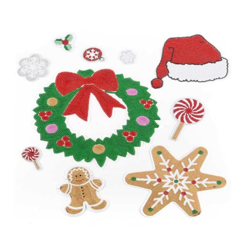 LALAFINA Weihnachts Themen Patches Zum Aufbügeln Glitzernde Flicken Für Kleidung Hüte Und Dekoration Gestickte Applikationen Für DIY Projekte Und Basteln von LALAFINA