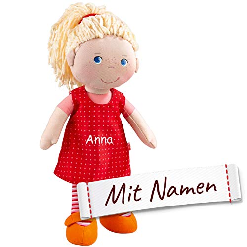 HABA Stoffpuppe Annelie mit Namen Bestickt, weiche Erste Baby Puppe mit Kleidung und Haaren, 0-5 Jahre Kuschelpuppe Taufgeschenk, Geschenk zur Geburt/Taufe 302108 von LALALO