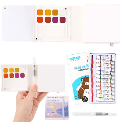 LALASTYLE Tragbare Palette, Mini-Reise-Malset mit 8 Fächern, Mini-Palettenbox, Taschenkünstler, Aquarell-Reiseset, Skizzenbuch, Palette, Wasserstift, Tasche, Reise-Malset von LALASTYLE