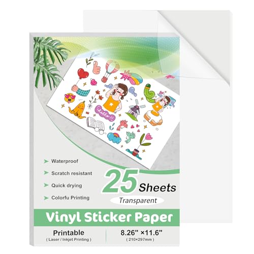 25 Blatt A4-Vinylpapier, Holografisches A4-Vinylaufkleberpapier für den Tintenstrahldruck, Selbstklebendes, Schnell Trocknendes Vinylpapier für Drucker – Transparente von LALATOK