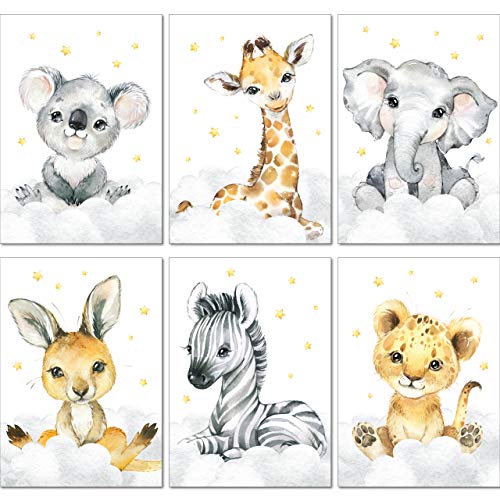 LALELU-Prints Bilder Kinderzimmer Poster Babyzimmer Deko Mädchen Jungen Kinderbilder Set Kinderzimmerbilder (Safari 6er Set) von LALELU-Prints