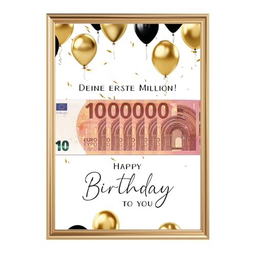 LALELU-Prints OHNE RAHMEN Geburtstagsgeschenk für Frauen und Männer Geldgeschenk Geburtstag Erste Million Geburtstagskarte Geburtstagsposter (Ballons gold schwarz) von LALELU-Prints