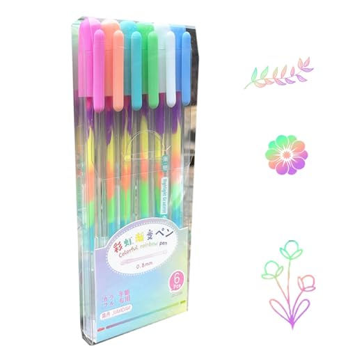 LAMDNL 6/12 x Regenbogen-Gelschreiber, bunte Regenbogen-Kugelschreiber, Neon-Gelschreiber zum Schreiben, Zeichnen, Journaling, Skizzieren von LAMDNL