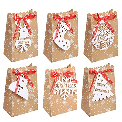 LAMEK 24Stk Weihnachten Geschenktüten Kraftpapier Weihnachtstüten DIY Adventskalender zum Befüllen Geschenktaschen Weihnachts Papiertüten für Süßigkeiten Plätzchen Weihnachten Kindergeburtstag von LAMEK