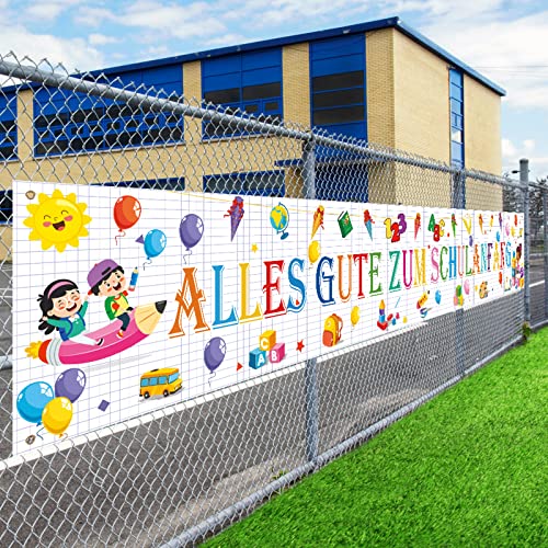 LAMEK Alles Gute Zum Schulanfang Banner 300x50cm Einschulung Willkommen Girlande Banner Schuleinführung Extra Lange Hintergrund Schulkind Schulstart Deko für Schultag Jungen Mädchen, Weiß von LAMEK