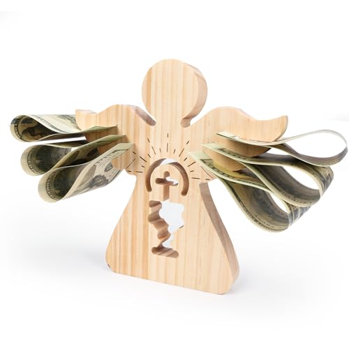 LAMEK Holzengel mit Kelch Holz Schutzengel Geldgeschenk Mädchen Jungen Engel Holzfiguren Glücksengel Figur Gastgeschenk Geschenk für Firmung Taufe Kommunion Konfirmation von LAMEK