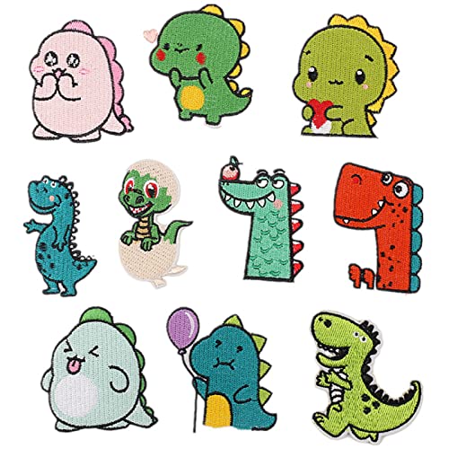 Bügelbilder 10Pcs Karikatur Albern Niedliche Stickerei Kleine Dinosaurier Stickerei Tuch Patch Patch Kleidung Dekoration Abzeichen Logo Bügeln von LAMKUR