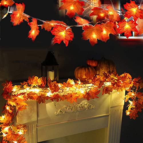 LAMOOER Maple Leaf Lichterketten, 6M 40 LED Herbstblatt Girlanden Lichter für Thanksgiving, Halloween, Weihnachten Outdoor Indoor Decor von LAMOOER