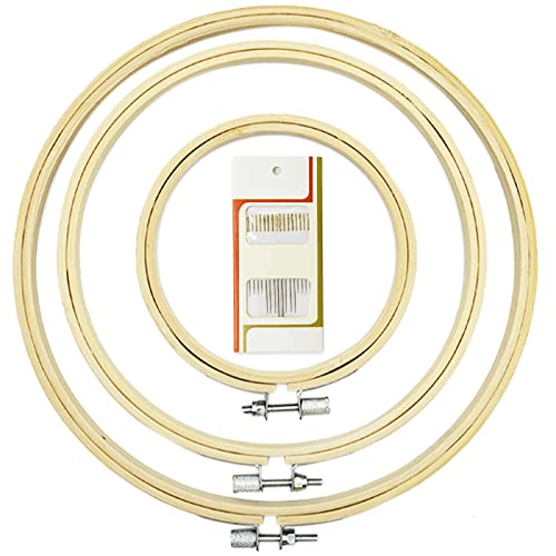 3 Stück 3 Größen runder Bambus-Stickrahmen Kreis Kreuzstich Hoop Ring zum Basteln Nähen, mit Goldöhr-Sticknadeln, LAMXD Stickrahmen von LAMXD