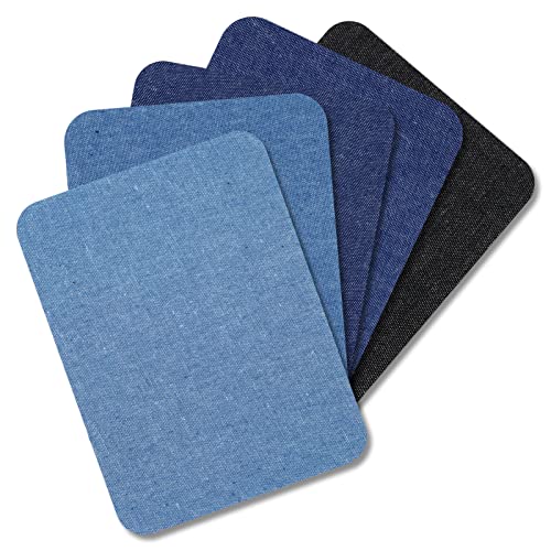 LAMXD 5 Stück Jeans-Flicken zum Aufbügeln, wasserdicht, selbstklebend, zum Aufnähen, Denim, Jeans-Flicken für Kleidung, Jeans, Jacken, 5 Farben, 12,5 x 9,5 cm von LAMXD