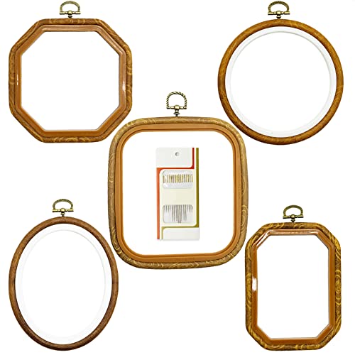 Stickrahmen 5 Stücke Stickrahmen Ring Kunststoff Kreuzstich Hoop Set Stickerei Rahmen Embroidery Hoop Stickerei Kits Rechteck Rund Achteck Oval für DIY Kunsthandwerk von LAMXD