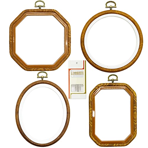 tickrahmen 4 Stücke Stickrahmen Ring Kunststoff Kreuzstich Hoop Set Stickerei Rahmen Embroidery Hoop Stickerei Kits Rechteck Rund Achteck Oval für DIY Kunsthandwerk von LAMXD