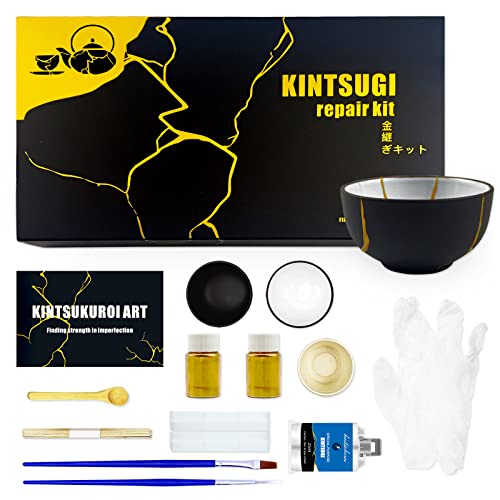 Kintsugi Set, kintsugi reparaturset zum Reparieren von zerbrochenen Tassen, Vasen, Keramiken, Statuen, etc., Kintsugi Kit Perfekt für Anfänger, mit zwei Übungsbechern, Easy Kintsugi Reparaturset Craft von LAMXIN