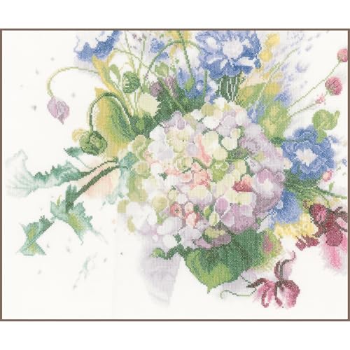 LANARTE PN Zählmusterpackung Hortensie Leinen Kreuzstichpackung, Baumwolle, Mehrfarbig, 40 x 33 x 0.3 cm von Lanarte