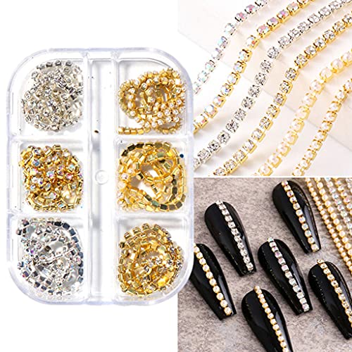 LANCHEN 3D Nail Diamonds Ketten Nailart Supplies Metallic Nail Chains Glitzer Glänzendes Design Nail Jewels Dekoration Zubehör von LANCHEN