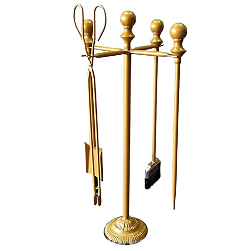 LANCHY Wunderschönes goldfarbenes Feuerwerkzeug-Set, 5-teiliges Kaminbegleiter-Set mit Schaufel, Besen, Schürhaken, Zange und Ständer, ergonomische Griffe, Höhe 78 cm von LANCHY