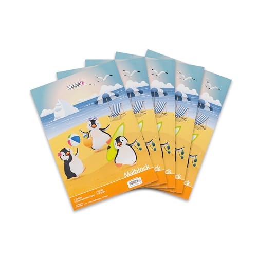 Landré Malblock A3, 30 Blatt, 70 g/m² Papier, Motiv Pinguine, 5 Stück von LANDRÉ