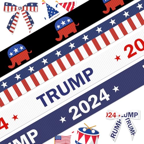 LANGFON 4 Rollen Präsident Trump 2024 Bänder Donald Trump Wahltag 2024 Band Trump für Präsidenten 2024 Band für Präsidentschaftswahldebatte Party Dekorationen Geschenkverpackungszubehör 0,95 cm x 20 m von LANGFON