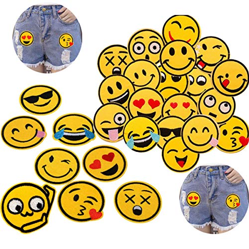 52 Stück Emoji Expression Patches zum Aufbügeln Aufnäher Sticker Applikationen Nähen von LANGING