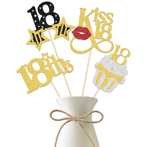 Happy Eighteen Birthday Tafelaufsatz, Sweet Eighteen Birthday Decor, Zahl 18 Tischdekoration, Cheers to 18 Years Birthday Anniversary Party Supplies Gold, 12 Stück von LANKBACK