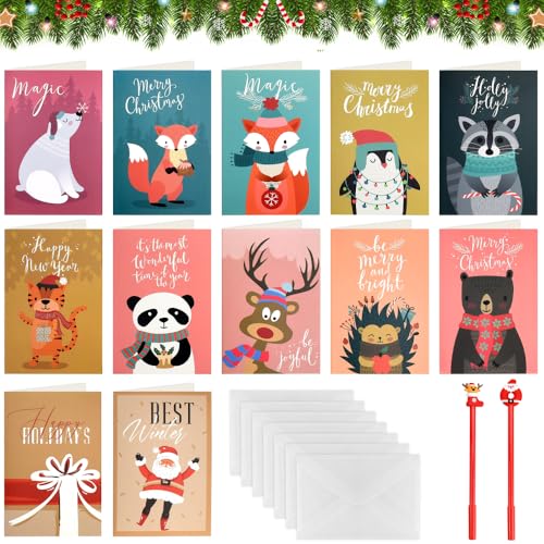 LANSKYLAN 24 Stück Weihnachtskarten mit Umschlag set WeihnachtspostkartenLustig Klappkarten Doppelkarten postkarten zu Weihnachten Weihnachtskarte Weihnachtsgrußkarten Christmas Cards Verschenken von LANSKYLAN