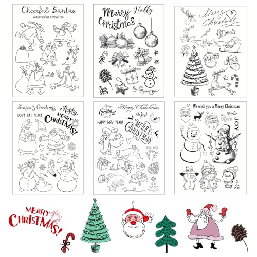 LANSKYLAN 6 Bogen Silikonstempel Weihnachten Stempel Englisch Glückwunsch Clear Stamp Christmas Transparent Weihnachtsstempel Kinder Silikonstempel Sprüche Englisch für Weihnachten Einladung Karten von LANSKYLAN