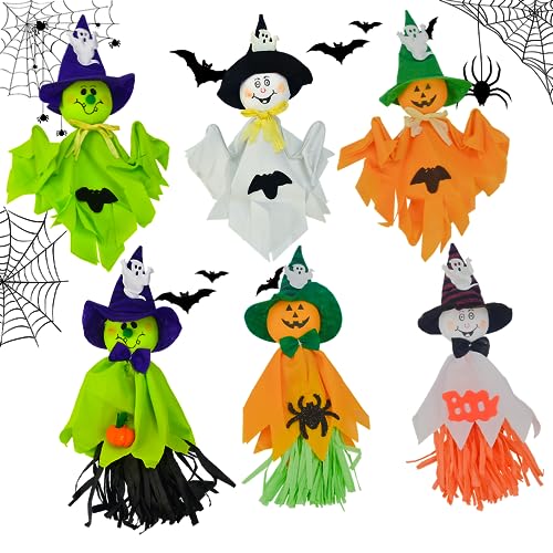 LANSKYLAN 6 Stück Halloween Geist Deko Halloween Gespenst Hängend 35CM Lang Halloween Hängende Geister Deko Halloween Geister Figuren Gespenster Deko Halloweendeko für Baum Tür Rasen Indoor Outdoor von LANSKYLAN