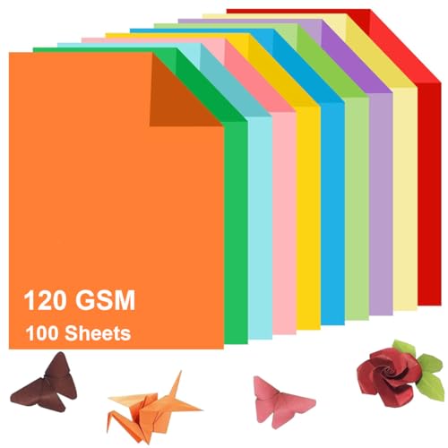 100 Blatt Buntes Papier A4, Origami Papier 10 Farben 120 g/m²Farbiges Papier Faltpapier, Tonpapier Bastelpapier A4 Buntpapier Druckerpapier Faltpapier für Diy, Kinder und Erwachsene von LANYOTA