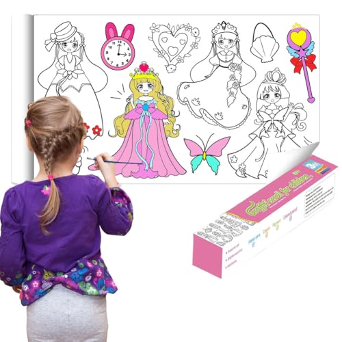 Malpapier für Kinder, 300 * 30cm Zeichenrolle Papierrolle, DIY Malpapier Sticky Farbe Füllpapier für Kinder Craft, Drawing Paper Roll for Mädchen und Jungen (Prinzessin) von LANYOTA