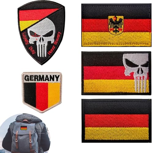 LANZLC Patches Klett Militär, 5 Stück Deutschland Patch Klett, Punisher Klett Patch, Bundeswehr Patch für Rucksäcke Taktische Kleidung Aufkleber Abzeichen von LANZLC