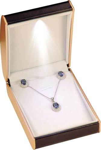 Schwarze LED-Halskette mit Anhänger, Schmuck-Geschenk-Box, luxuriöses PU-Leder, gewölbte Oberseite, mit goldfarbener Farbe auf den Seiten, für Halsketten, Ohrringe, Schmuck, Geschenk-Box mit Licht für von LAODA