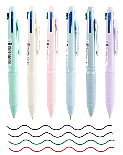 LAOYE 6er Mehrfarbiger Kugelschreiber 4 in 1 Mehrfarbiger Stifte 0,5mm Multicolor Pen 4 Farben Kugelschreiber bunt Druckkugelschreiber für Büro Schulbedarf Studenten Kinder Krankenschwestern Geschenk von LAOYE