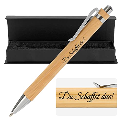 LAOYE Du schaffst das! Kugelschreiber Bambus Kuli Stift Geschenk Nachhaltig Geschenk Prüfung Geschenk, Abschiedsgeschenk, Neuer Job Geschenk - Blauschreibend von LAOYE