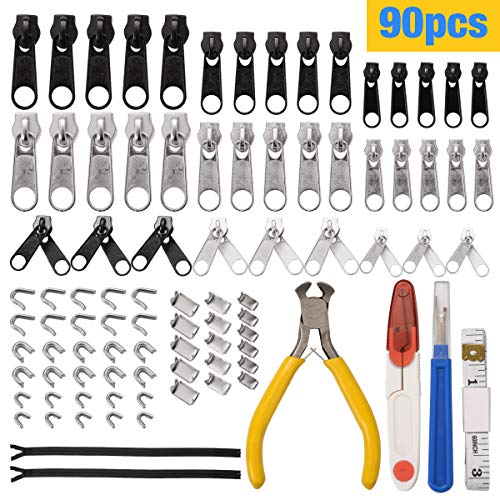 LAOYE Reißverschluss Ersatz 90 Stück Reißverschluss Reparatur Set mit Zangen / 2 Stück 80cm Reißverschluss/Ersatzteile - Zipper Set Reißverschluss für Taschen Jacken Zelt Gepäck Schlafsack von LAOYE