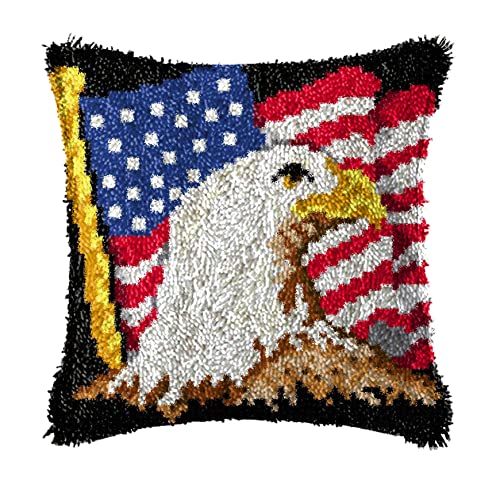 LAPATAIN Knüpfhaken-Set für DIY-Kissenbezug, amerikanische Flagge, Adlermuster, Handarbeit, Häkeln, für tolle Familie, 43,2 x 43,2 cm von LAPATAIN