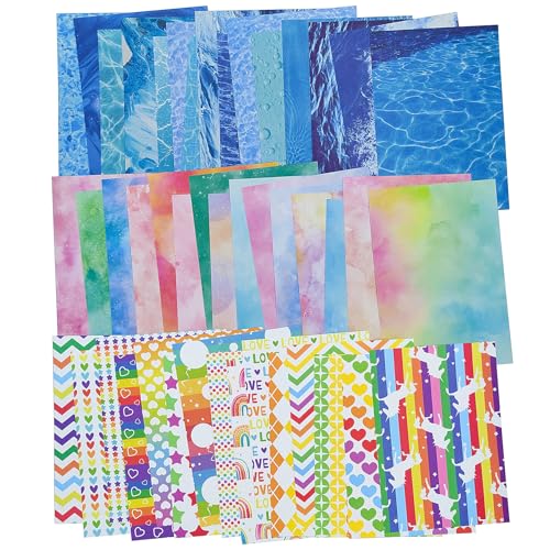 LAPLBEKE 90 Blätter Scrapbooking Papier, 14x20cm Bunte Deko Bastelpapier Dekopapier Designpapier für DIY Kartenherstellung Journaling Papier Zubehör (Ozean) von LAPLBEKE