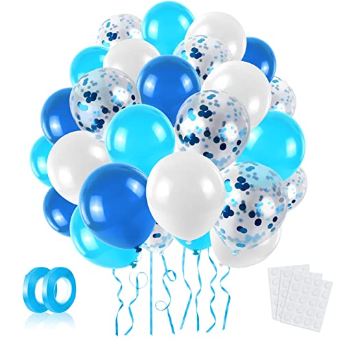 LAPONO Luftballons Blau Weiß Set,60pcs Birthday Konfetti Helium Ballon Langlebige Latex Ballons Girlande für Boy or Girl Hochzeit Geburtstag Baby Shower Graduierung Bachelorette Party Jubiläum Deko von LAPONO