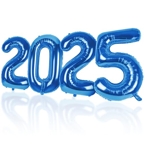 LAPONO Folien Zahlen Luftballon 2025, Blau Folienballon 82cm Zahlenballon Blue Helium Ballon Luftballonzahl 2025 für Neujahr Zahlenluftballons for Party Silvester Neues Jahr Deko Jahreswechsel von LAPONO