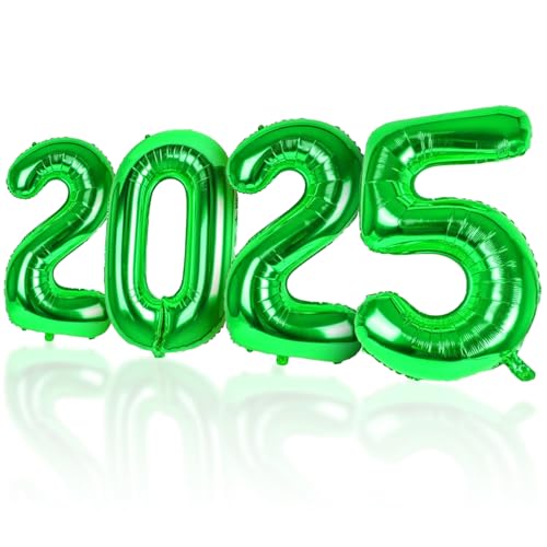 LAPONO Folien Zahlen Luftballon 2025, Grün Folienballon 82cm Zahlenballon Green Helium Ballon Luftballonzahl 2025 für Neujahr Zahlenluftballons for Party Silvester Neues Jahr Deko Jahreswechsel von LAPONO