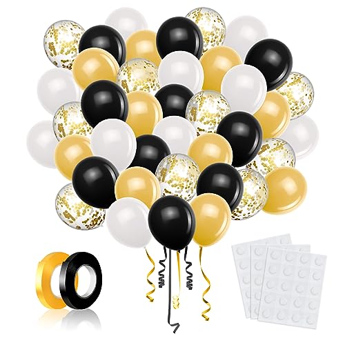 LAPONO Luftballons Schwarz Gold Weiß Set,60pcs Birthday Konfetti Helium Ballon Langlebige Latex Ballons Girlande für Boy or Girl Hochzeit Geburtstag Graduierung Bachelorette Party Jubiläum Deko von LAPONO