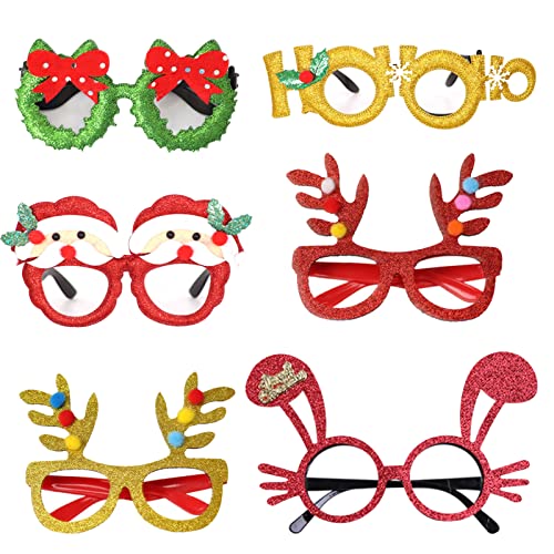 LAPONO Weihnachtsbrillen mit verschiedenen Design Weihnachten Brille Rahmen Weihnachtsbaum Brille Weihnachten Neuheit Weihnachten Brille Kreative Weihnachts Dekoration für Kinder und Erwachsene (6pcs) von LAPONO