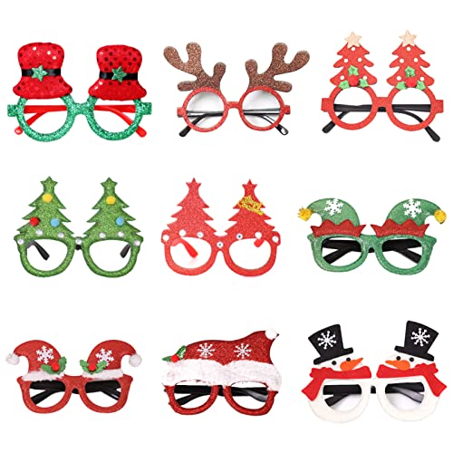 LAPONO Weihnachtsbrillen mit verschiedenen Design Weihnachten Brille Rahmen Weihnachtsbaum Brille Weihnachten Neuheit Weihnachten Brille Kreative Weihnachts Dekoration für Kinder und Erwachsene (9pcs) von LAPONO