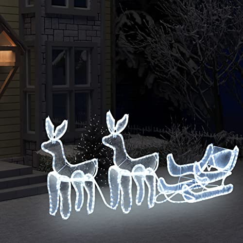 LAPOOH Weihnachtsbeleuchtung 2 Rentiere und Schlitten Mesh 648, Rentier Weihnachtsdeko, Rentier Beleuchtet Aussen, Outdoor Weihnachtsdeko, Weihnachtsbeleuchtung Aussen Rentier, von LAPOOH