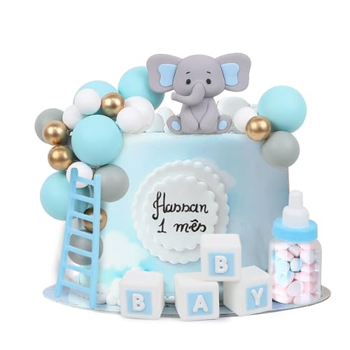 LARDUX 24 Stück Tortendeko Elefant Babyparty Kuchen Deko, Elefant Cake Topper DIY Kugeln Tortendeko für Baby Junge Mädchen Geburtstag Party Elefant Baby Dusche Kuchen Dekor - Blau von LARDUX