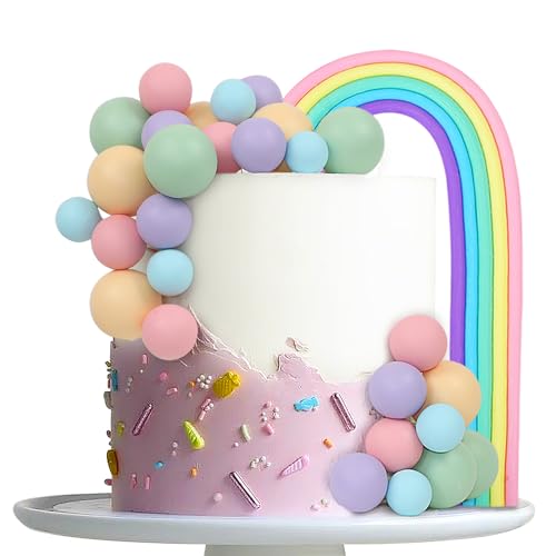 LARDUX 26 Stück Kuchen Kugeln, Regenbogen Tortendeko Pastell Ball Cake Toppers Bunt DIY für Geburtstag Hochzeit Babyparty Boho Macaron Einhorn Party Kuchen Dekor von LARDUX