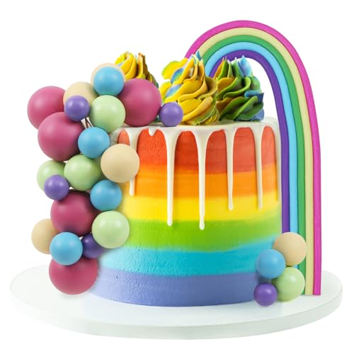 LARDUX 26 Stück Kugel-Kuchenaufsätze – Mini-Ballon-Kugeln, Pastellfarben, Regenbogenfarben, bunt, DIY-Backen, Cupcake-Kuchendekorationen für Geburtstag, Babyparty, Macaron, Einhorn-Party von LARDUX