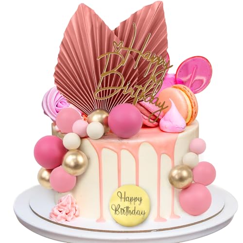 LARDUX 28 Stück Tortendeko Rosa - Geburtstag Torten Deko DIY Palmenblätter Boho Mini Ballon Cupcake Topper Tortendeko Kugeln für Mädchen Frauen Geburtstag Party Dekor von LARDUX