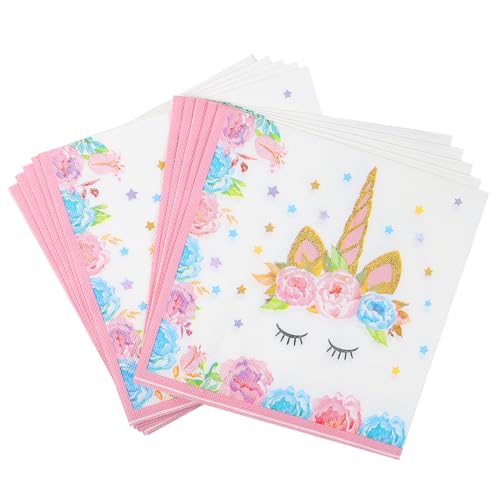 LARDUX 40 Stück Servietten Einhorn - Servietten Unicorns pastell 33x33 cm Boho Einhorn Motiv Papierservietten für Mädchen junge Kindergeburtstage Geburtstag Kinderpartys Baby-Taufe Feiern Deko von LARDUX